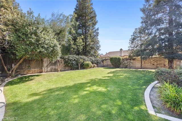 view of yard with a fenced backyard