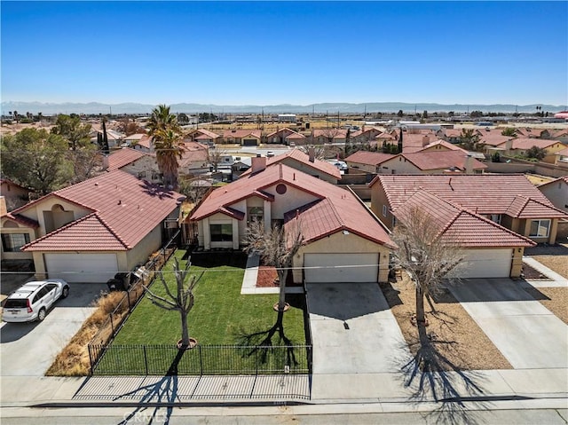 aerial view featuring a residential view and a mountain view