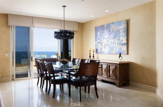 3824 Vista Blanca, San Clemente, CA 92672 - dining space featuring a chandelier, baseboards, and recessed lighting