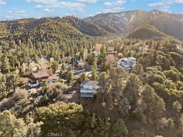 aerial view with a mountain view and a view of trees