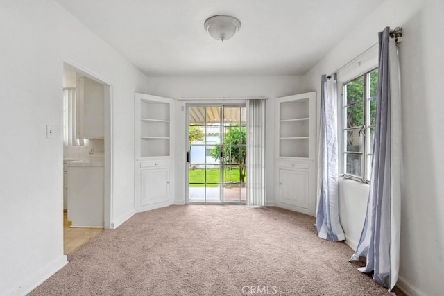 empty room with plenty of natural light, baseboards, and carpet