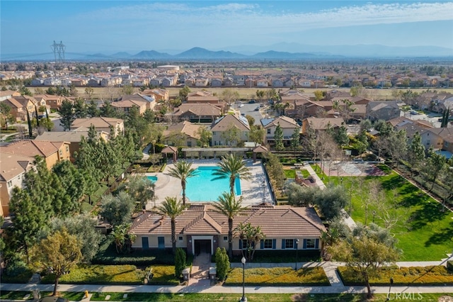 bird's eye view featuring a mountain view and a residential view