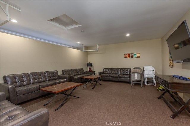 carpeted living room featuring recessed lighting