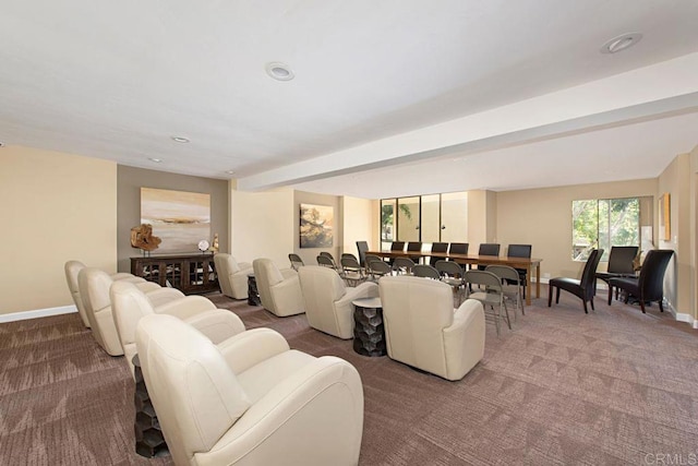 living area featuring carpet and baseboards