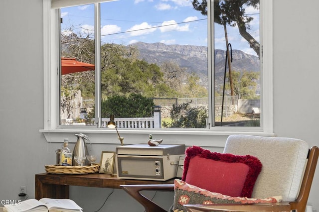 living area with a mountain view