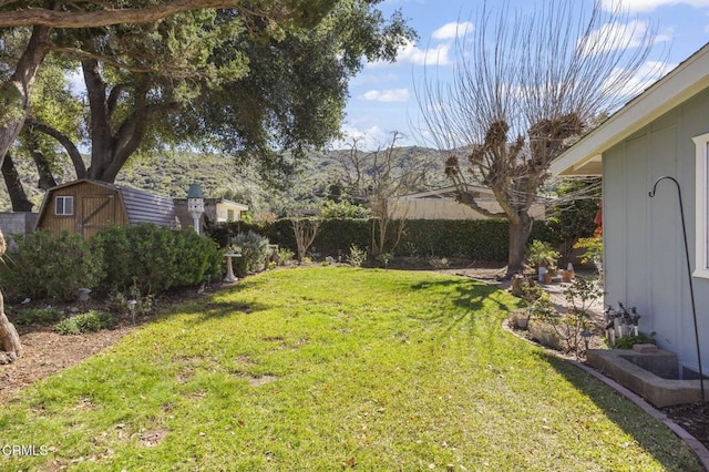 view of yard with a storage shed and an outdoor structure