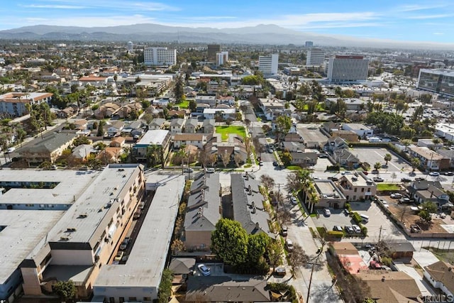 aerial view featuring a city view and a mountain view