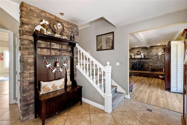 2056 Wonderview Dr, Vista, CA 92084 - staircase with tile patterned floors and baseboards