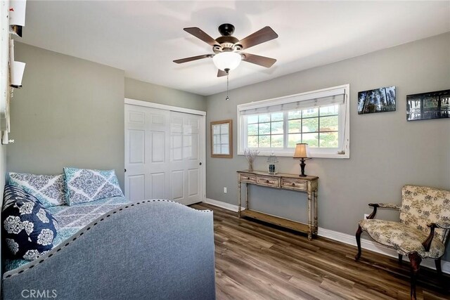 2056 Wonderview Dr, Vista, CA 92084 - bedroom with wood finished floors, a closet, and a ceiling fan