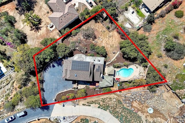 2056 Wonderview Dr, Vista, CA 92084 - aerial view of property's location featuring a pool area and property parcel outlined