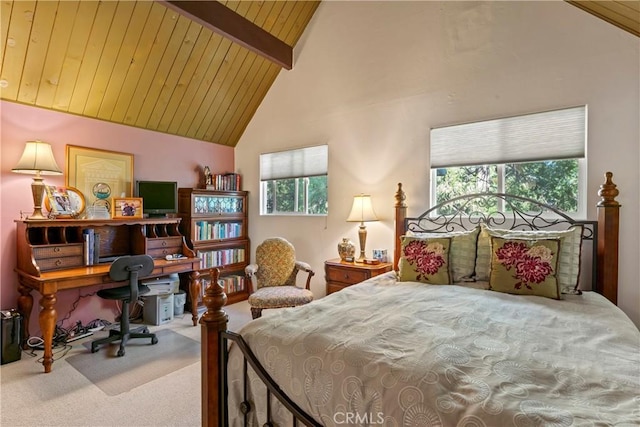 750 Zurich Dr, Lake Arrowhead, CA 92352 - carpeted bedroom featuring an office area and wooden ceiling