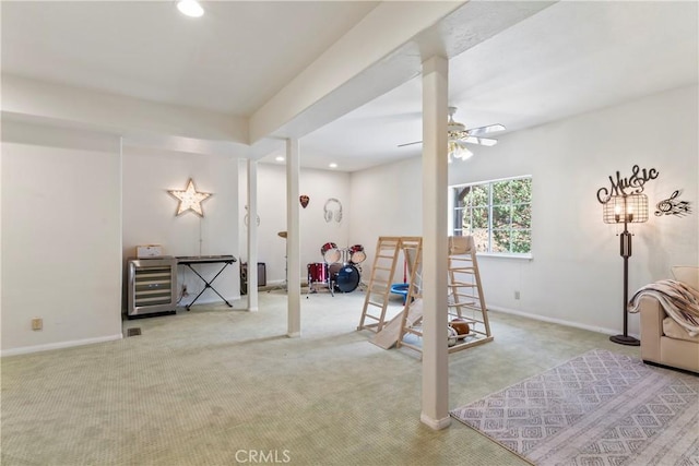 892 Breithorn Dr, Lake Arrowhead, CA 92352 - recreation room with wine cooler, baseboards, carpet flooring, and recessed lighting