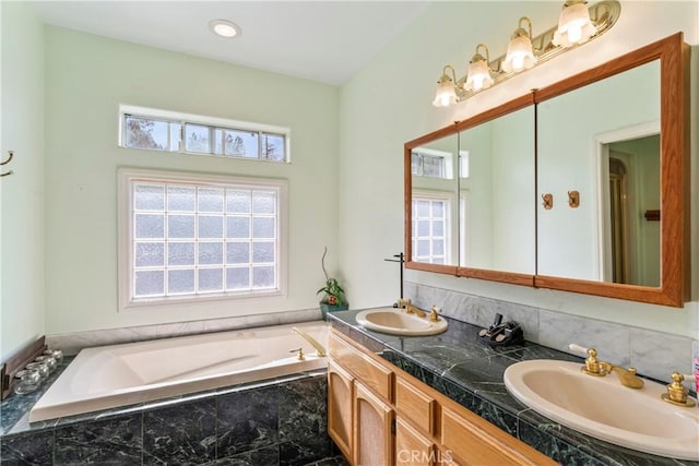 892 Breithorn Dr, Lake Arrowhead, CA 92352 - full bath with double vanity, a sink, and a bath