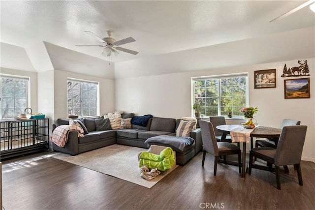 892 Breithorn Dr, Lake Arrowhead, CA 92352 - living room with a healthy amount of sunlight, a ceiling fan, and wood finished floors