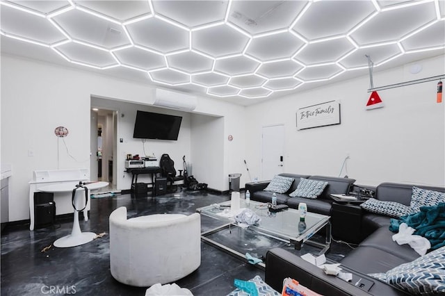 living room with finished concrete flooring