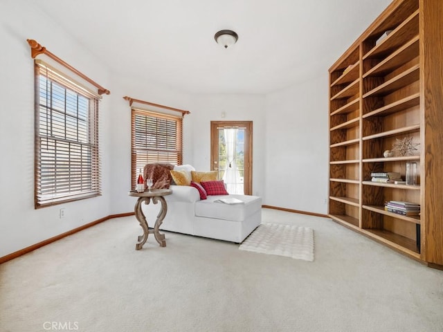 sitting room with carpet floors and baseboards