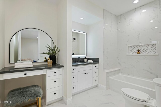 724 Via Arroyo, Ventura, CA 93003 - full bathroom with marble finish floors, vanity, and recessed lighting