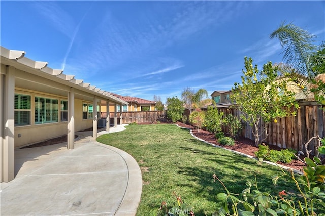 view of yard with a patio area and a fenced backyard