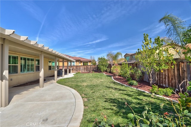 view of yard featuring a patio and a fenced backyard