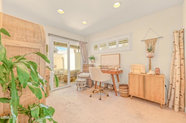 interior space featuring carpet and recessed lighting