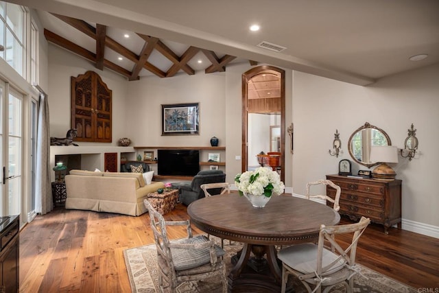 14479 Emerald Ln, Rancho Santa Fe, CA 92067 - dining area featuring light wood-type flooring, beamed ceiling, baseboards, recessed lighting, and coffered ceiling
