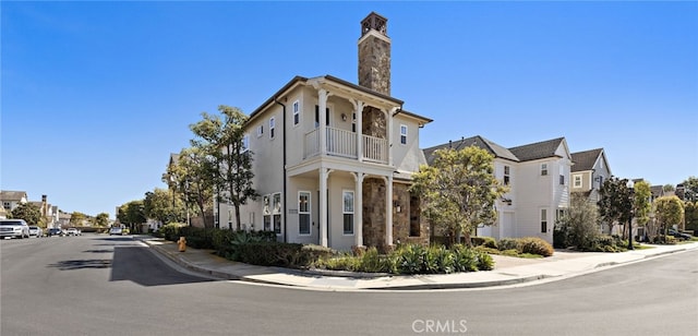 view of building exterior featuring a residential view