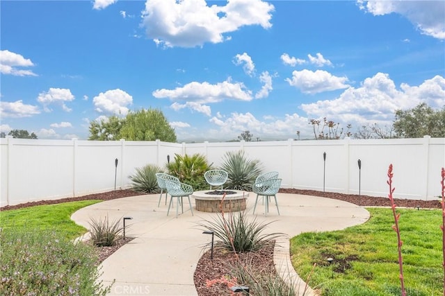 view of yard featuring a fenced backyard and a patio