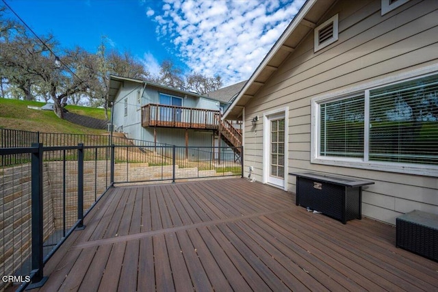 2438 Captains Walk, Bradley, CA 93426 - deck with a fenced backyard and stairs
