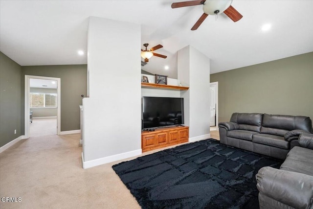 2438 Captains Walk, Bradley, CA 93426 - carpeted living area featuring lofted ceiling, ceiling fan, and recessed lighting