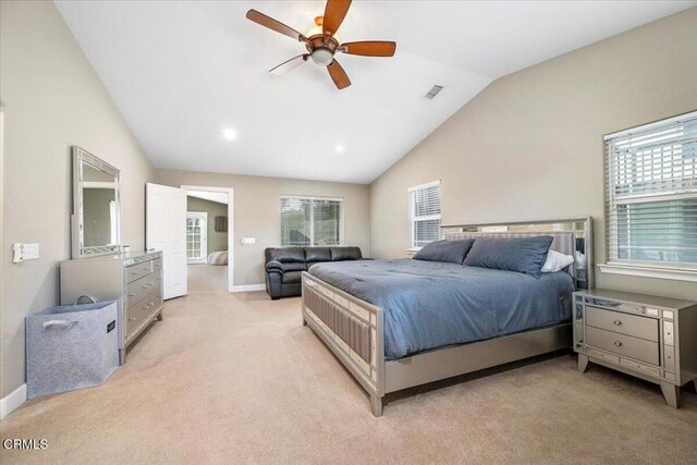 2438 Captains Walk, Bradley, CA 93426 - bedroom with vaulted ceiling, light colored carpet, and ceiling fan