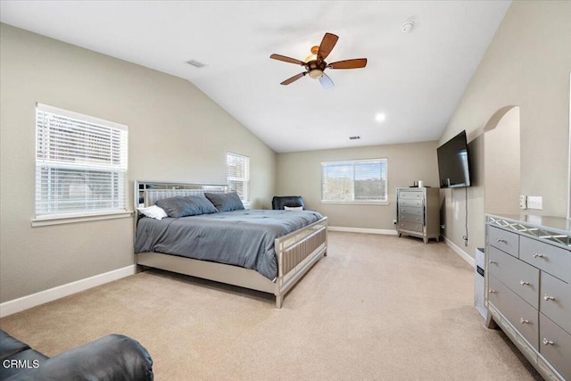 2438 Captains Walk, Bradley, CA 93426 - bedroom featuring lofted ceiling, light colored carpet, and a ceiling fan