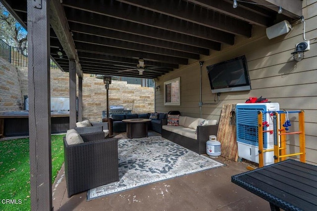 2438 Captains Walk, Bradley, CA 93426 - view of patio / terrace with an outdoor hangout area, a ceiling fan, and a grill