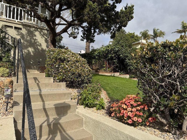 view of yard featuring stairs