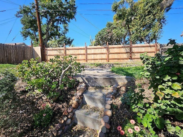 view of yard featuring a fenced backyard