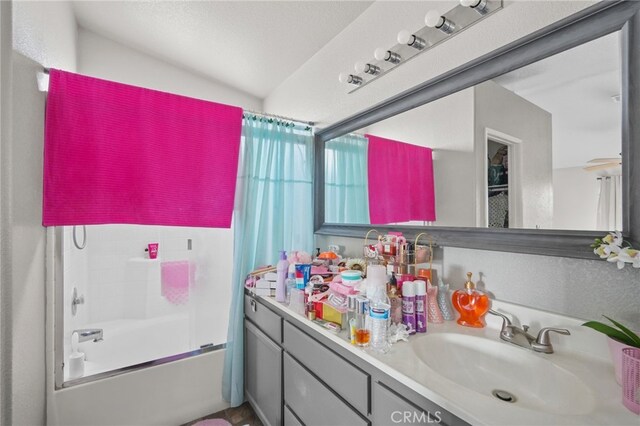 36857 42nd St E, Palmdale, CA 93552 - full bathroom featuring shower / bathtub combination with curtain and vanity