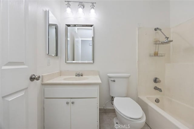 full bathroom featuring toilet, shower / bathtub combination, and vanity