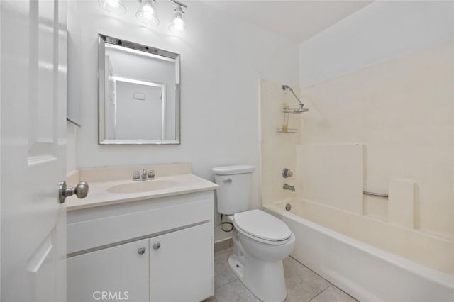 bathroom with toilet, shower / bathtub combination, tile patterned flooring, and vanity