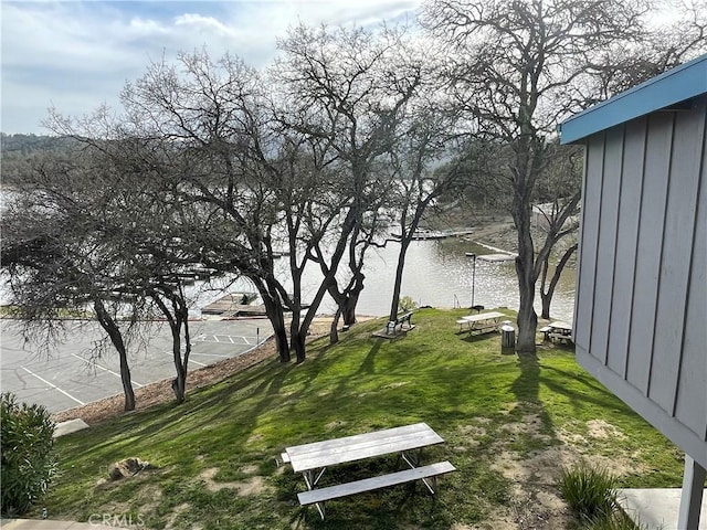 view of yard with a water view