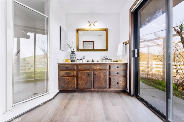 bathroom with vanity and wood finished floors