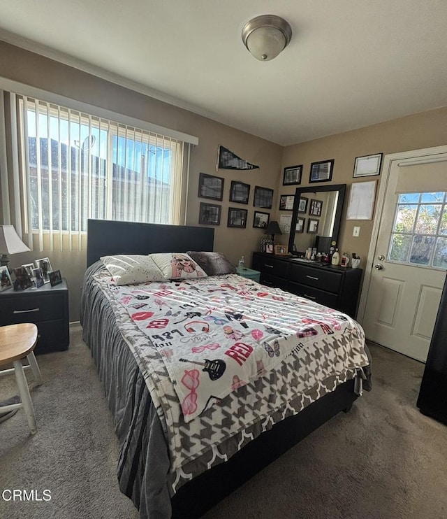 bedroom with carpet floors and multiple windows