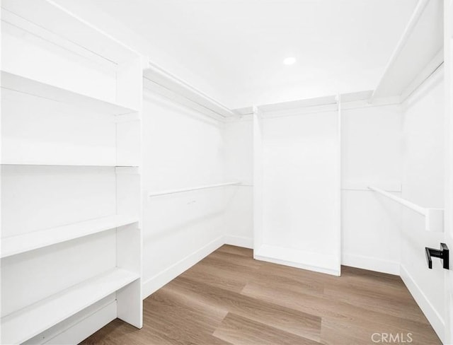 walk in closet with wood finished floors