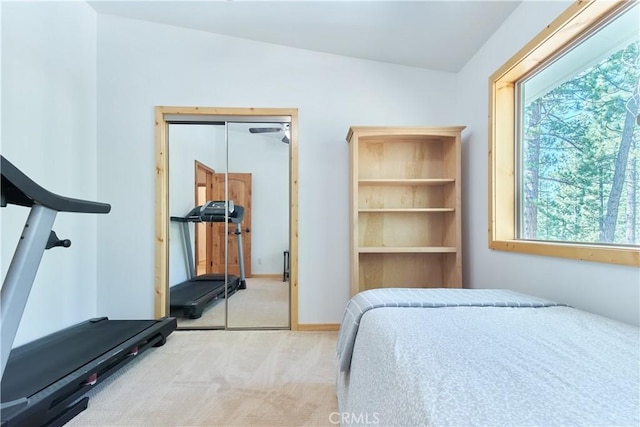 carpeted bedroom featuring a closet