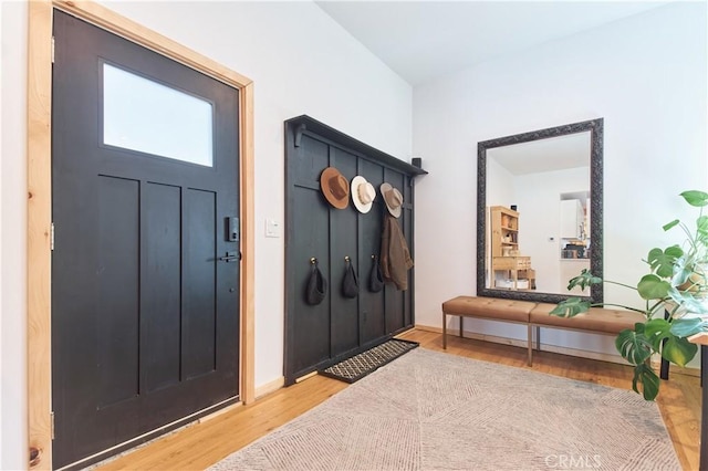 mudroom with baseboards and wood finished floors