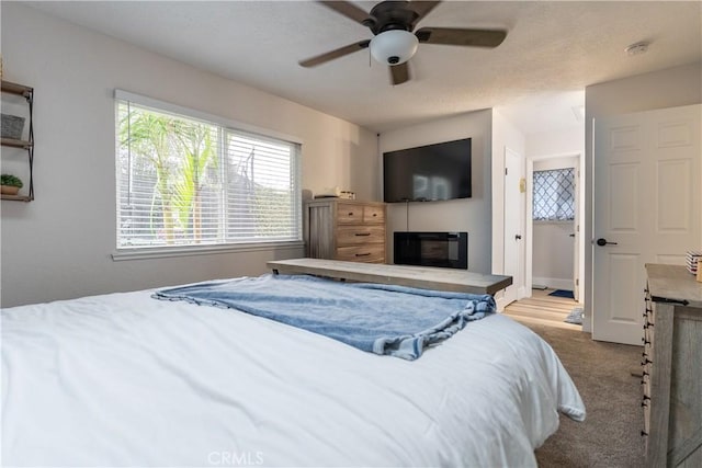 bedroom featuring carpet and ceiling fan