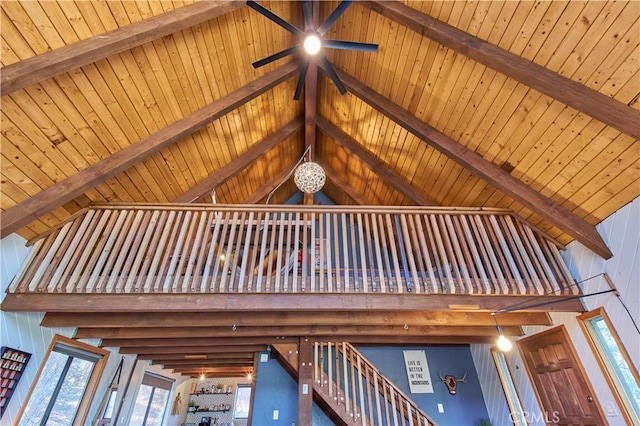 interior details with beamed ceiling and wood ceiling