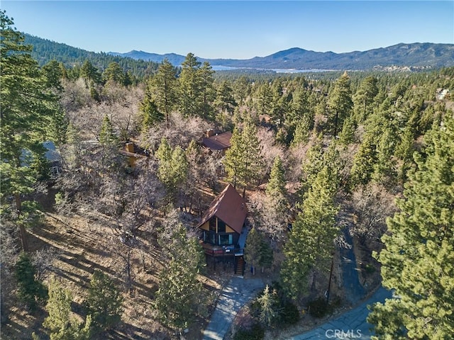 bird's eye view with a mountain view and a view of trees