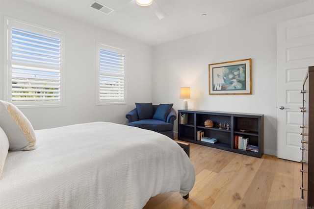 bedroom featuring visible vents and light wood-style floors