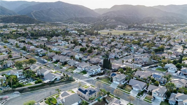 aerial view featuring a residential view and a mountain view