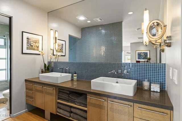 1037 Westridge Dr, Ventura, CA 93003 - full bath featuring backsplash, a sink, visible vents, and double vanity
