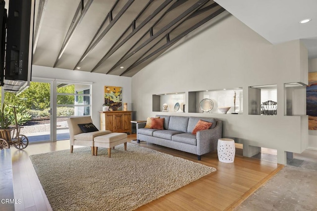 1037 Westridge Dr, Ventura, CA 93003 - living area featuring high vaulted ceiling, wood finished floors, and recessed lighting